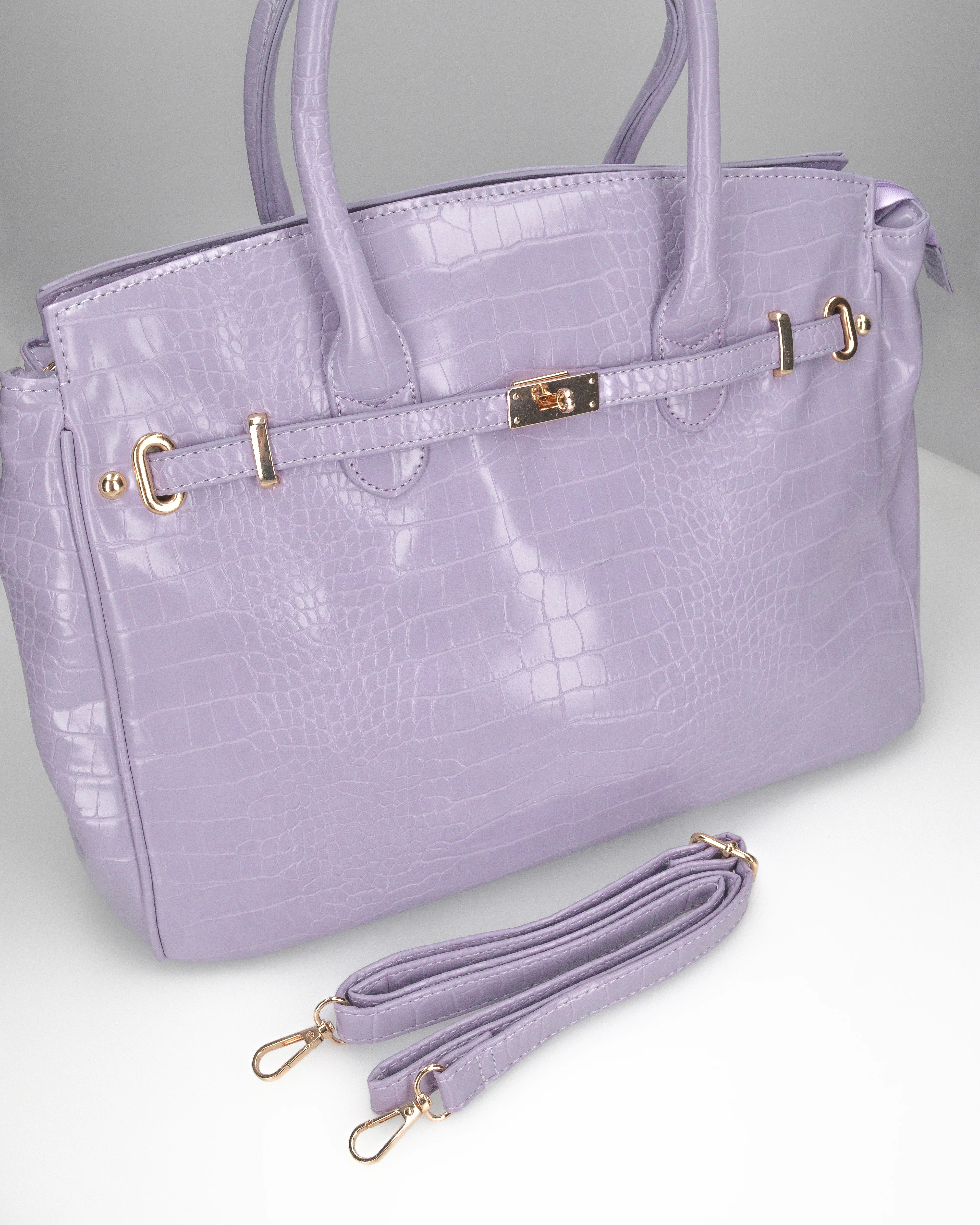 MARY - borsa grande violetta con trama coccodrillo e tracolla aggiuntiva - Image 3