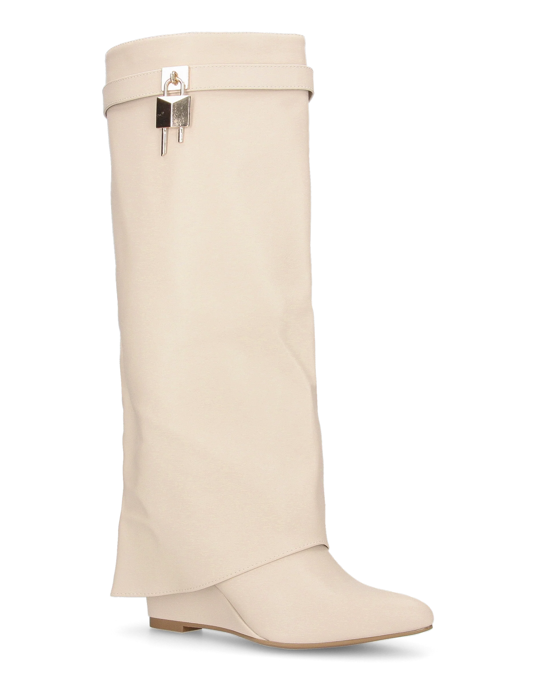 MELANIA - stivali alti beige con risvolto e zeppa, chiusura zip - Image 2