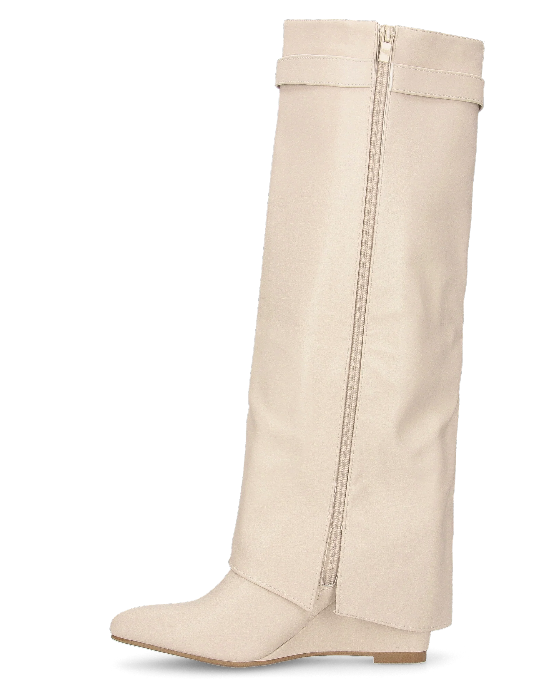 MELANIA - stivali alti beige con risvolto e zeppa, chiusura zip - Image 7