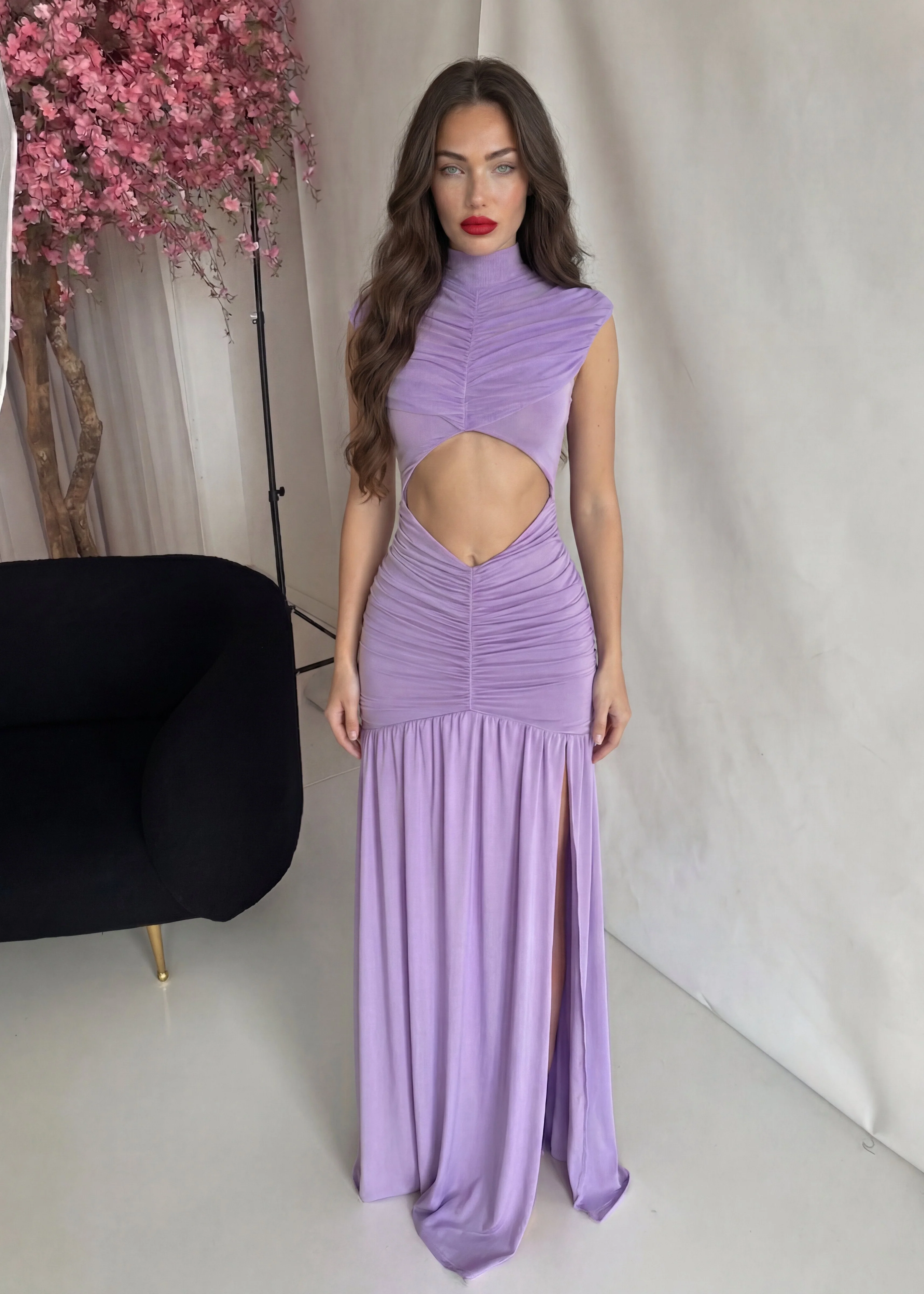 MIURA - vestito lungo con cut out e spacco laterale in lilla