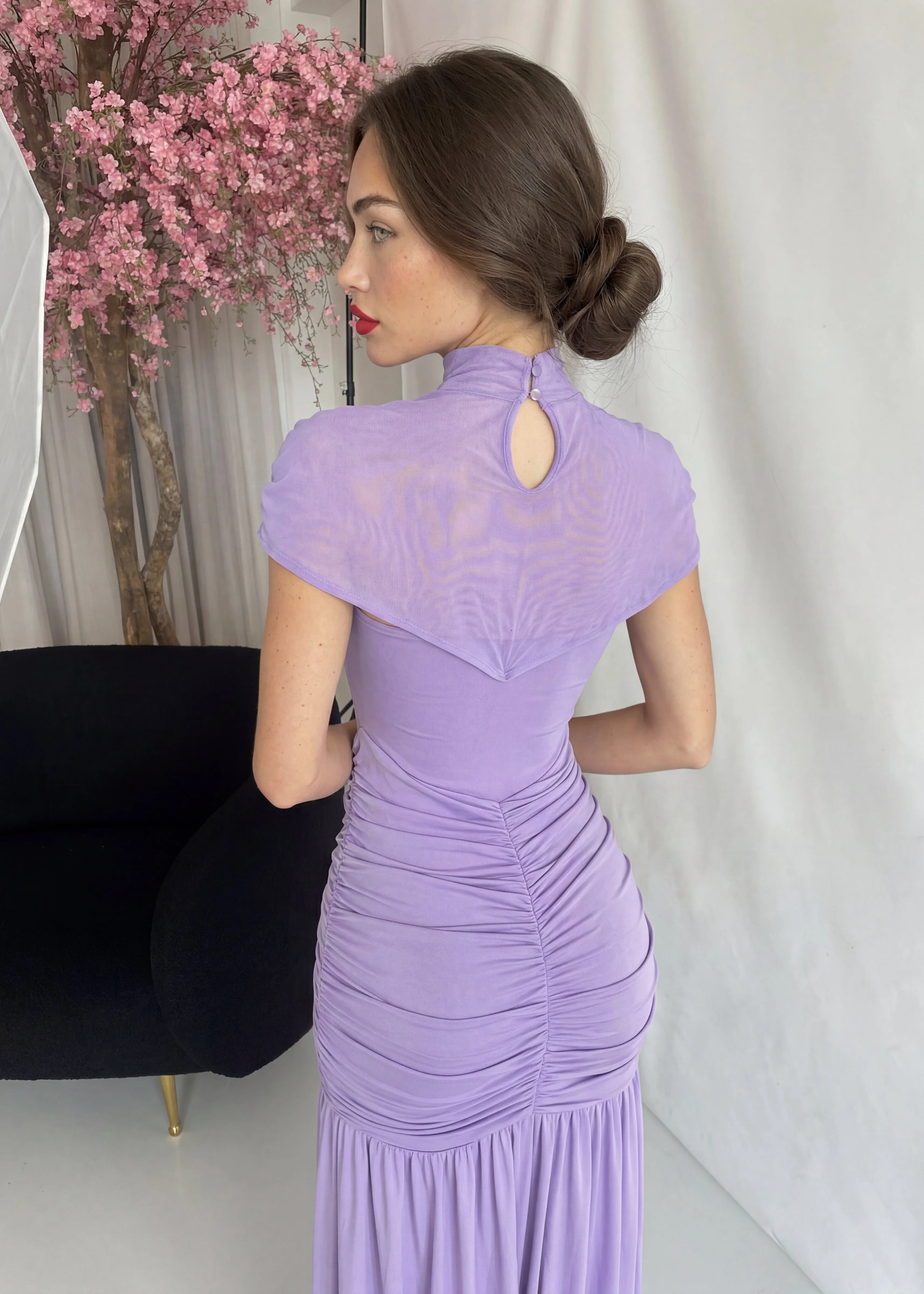 MIURA - vestito lungo con cut out e spacco laterale in lilla - Image 2