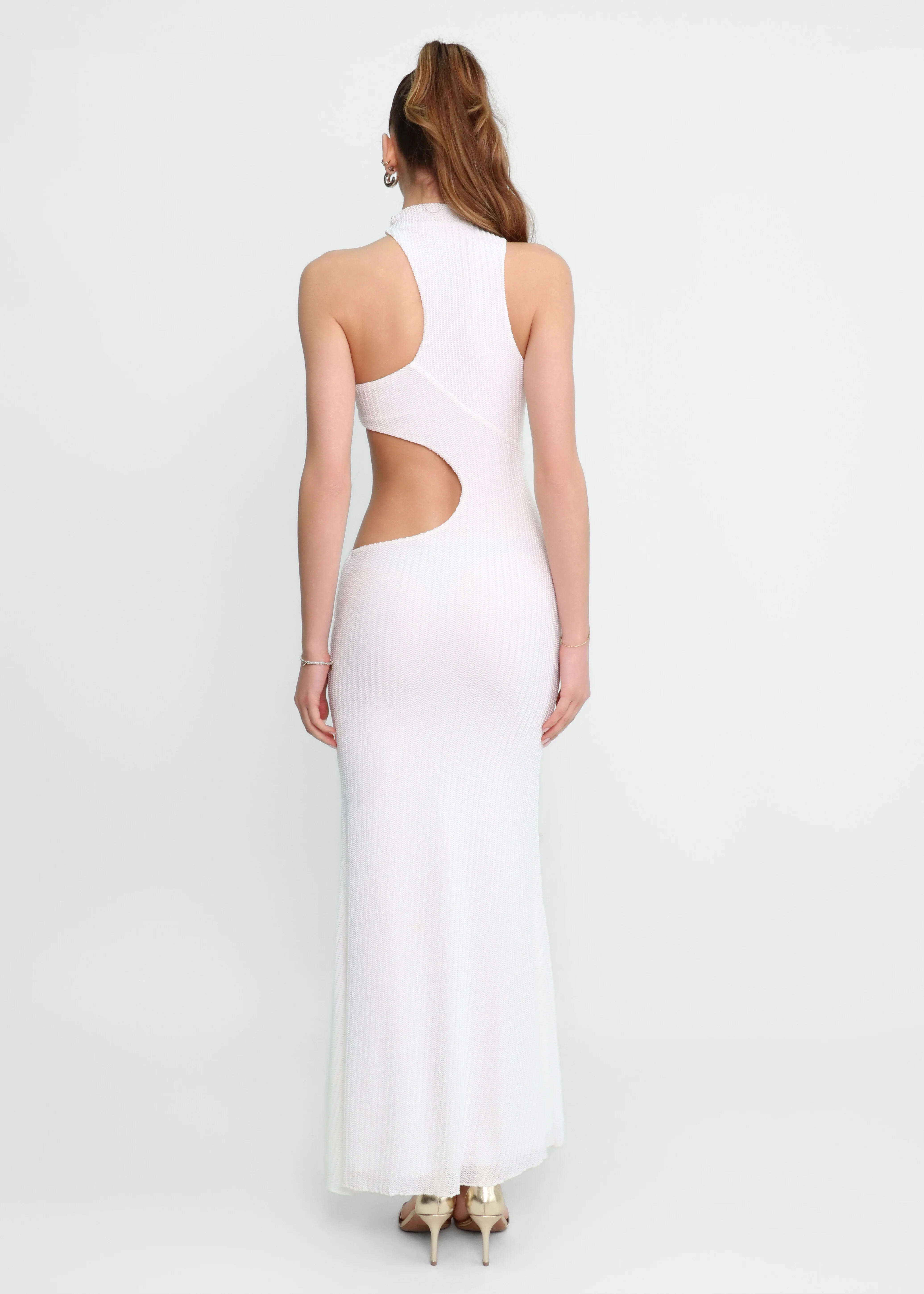 NADENE - vestito lungo bianco con taglio in vita - Image 3