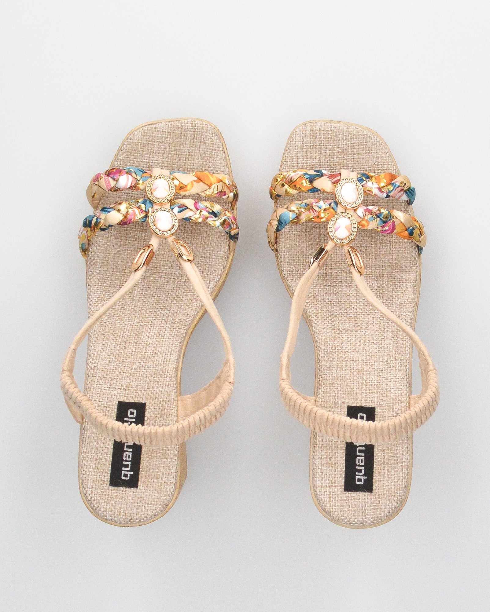 NOEMI - sandali beige con listini in treccia multicolore e platform in simil paglia - Image 5