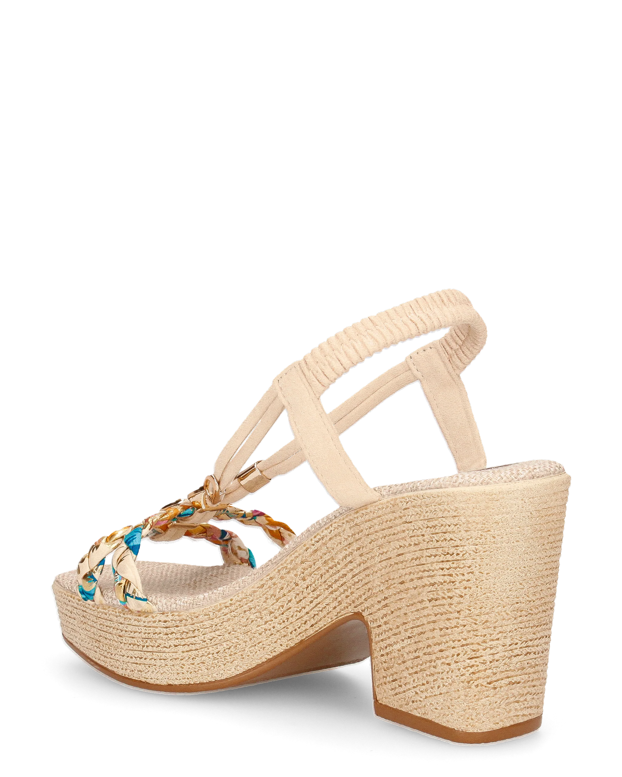 NOEMI - sandali beige con listini in treccia multicolore e platform in simil paglia - Image 6