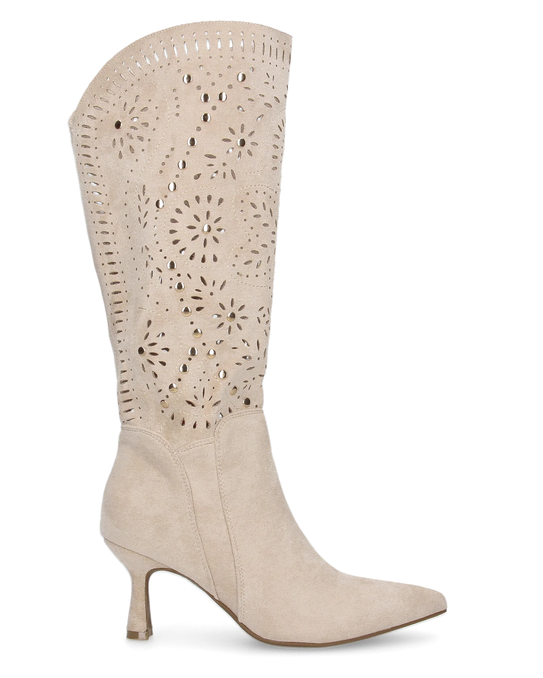 ORTHE - stivali beige sotto al ginocchio traforati con borchie dorate