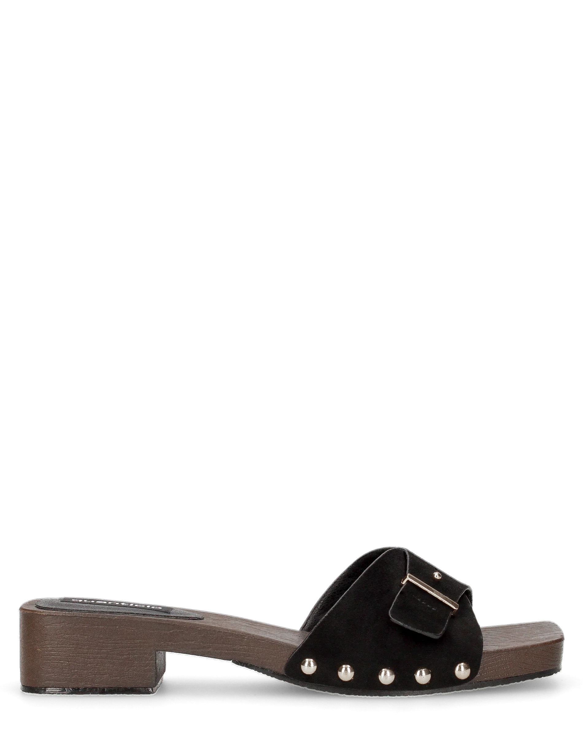 PAMELA - sandali stile zoccoli in con suola in simil legno marrone con fascia nera