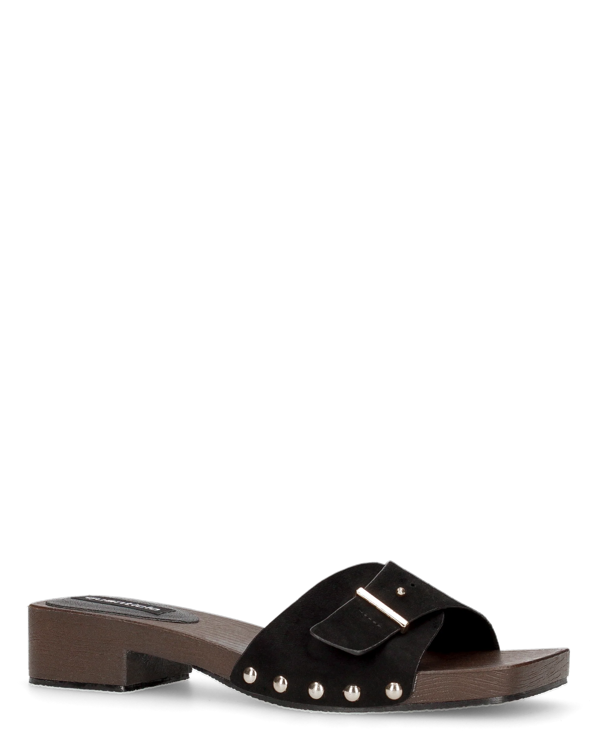 PAMELA - sandali stile zoccoli in con suola in simil legno marrone con fascia nera - Image 2