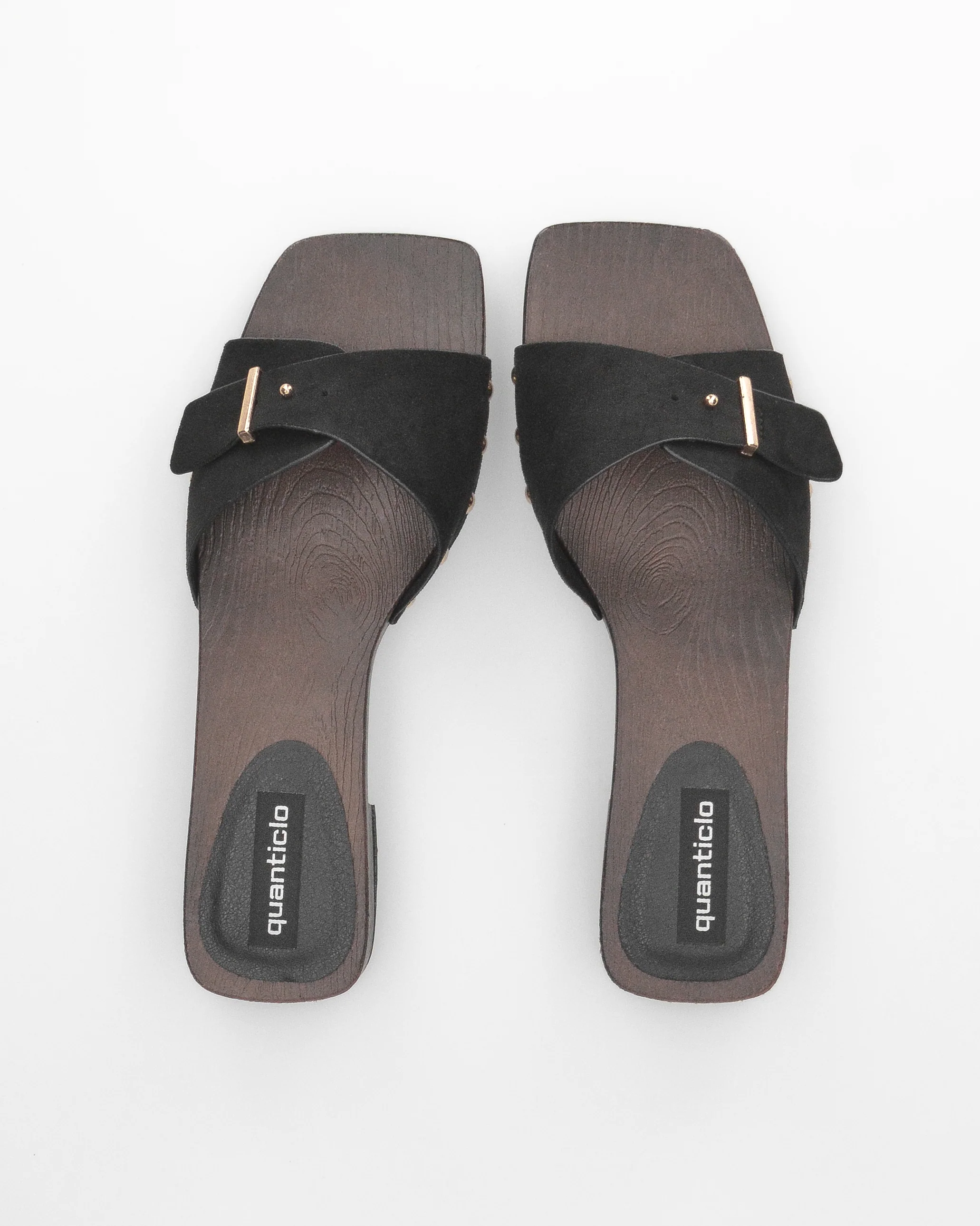 PAMELA - sandali stile zoccoli in con suola in simil legno marrone con fascia nera - Image 3