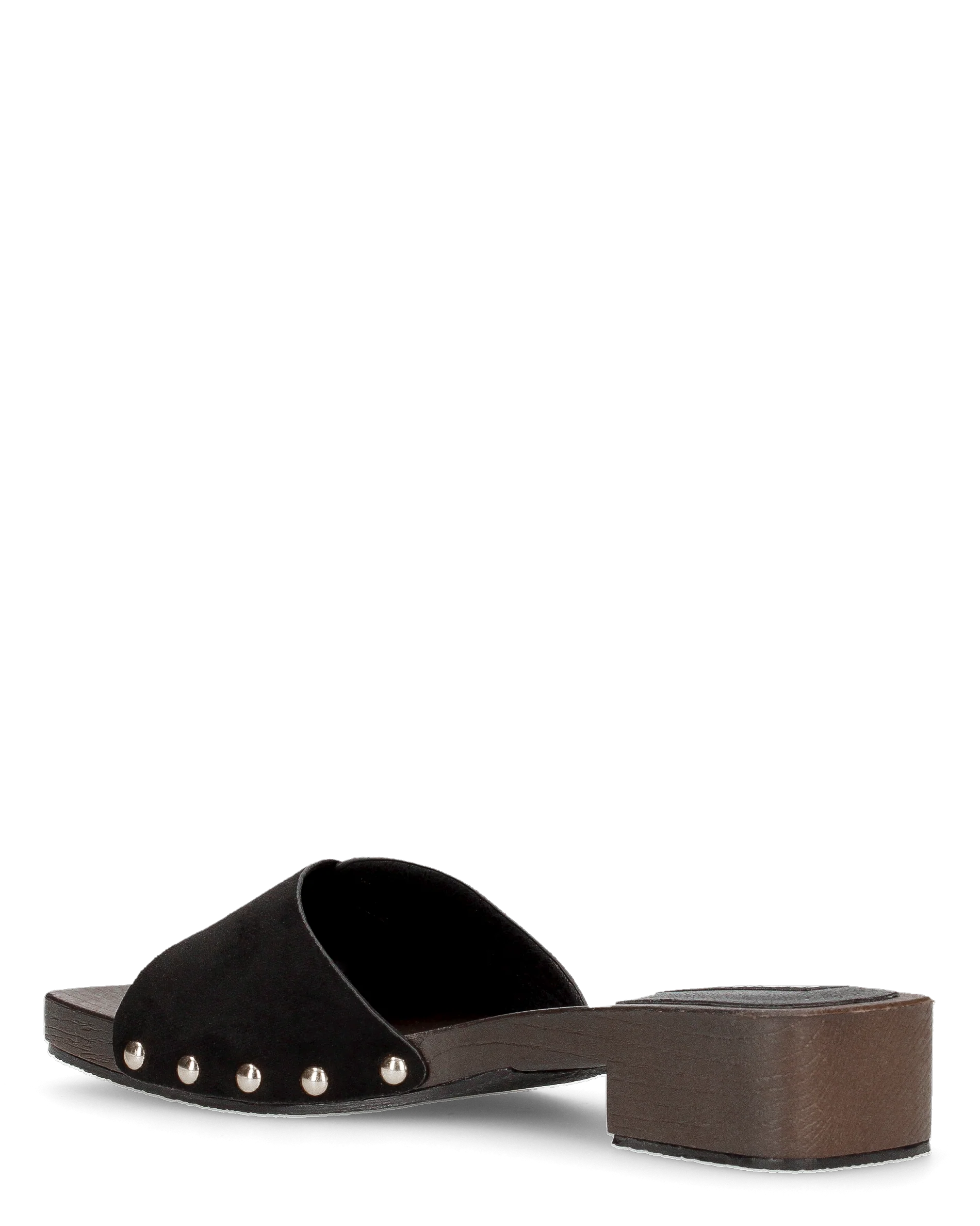 PAMELA - sandali stile zoccoli in con suola in simil legno marrone con fascia nera - Image 7