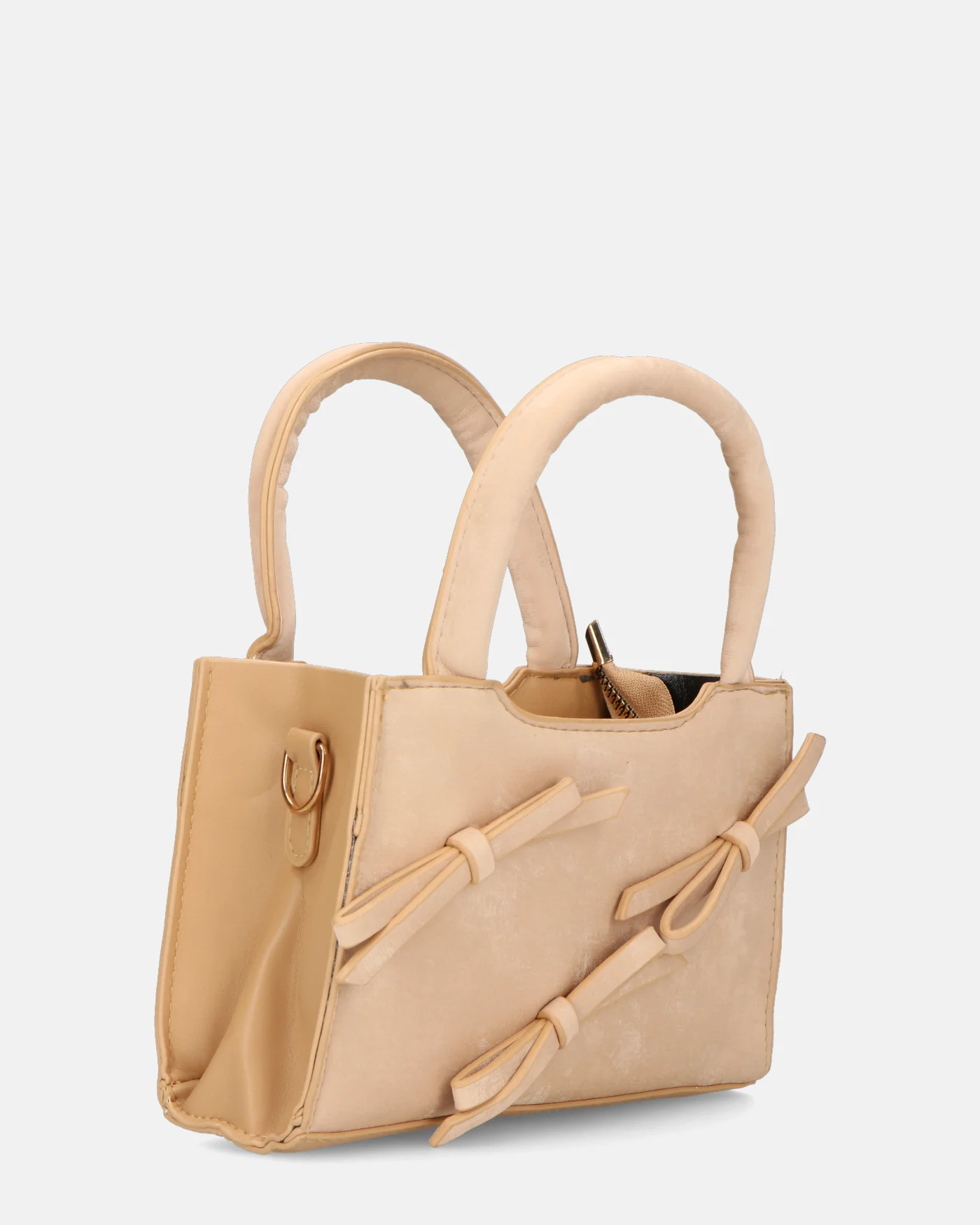 RIBBY - borsetta a mano beige con chiusura a cerniera e fiocchetti decorativi - Image 3
