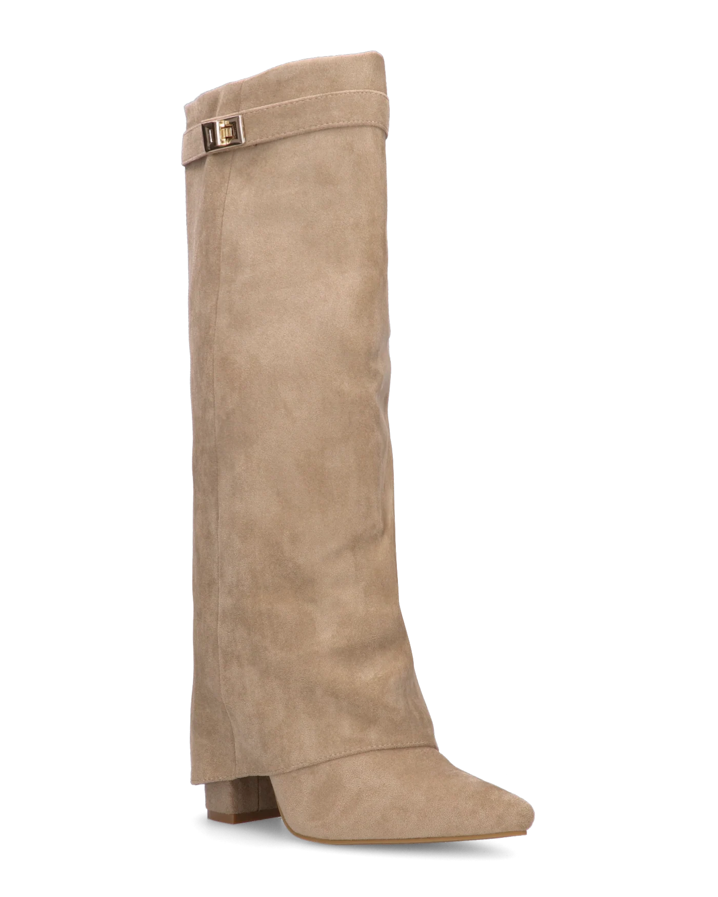 LILY - stivali alti in camoscio beige con risvolto - Image 3