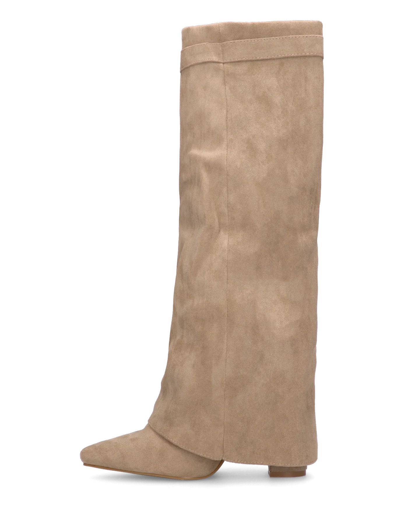 LILY - stivali alti in camoscio beige con risvolto - Image 4