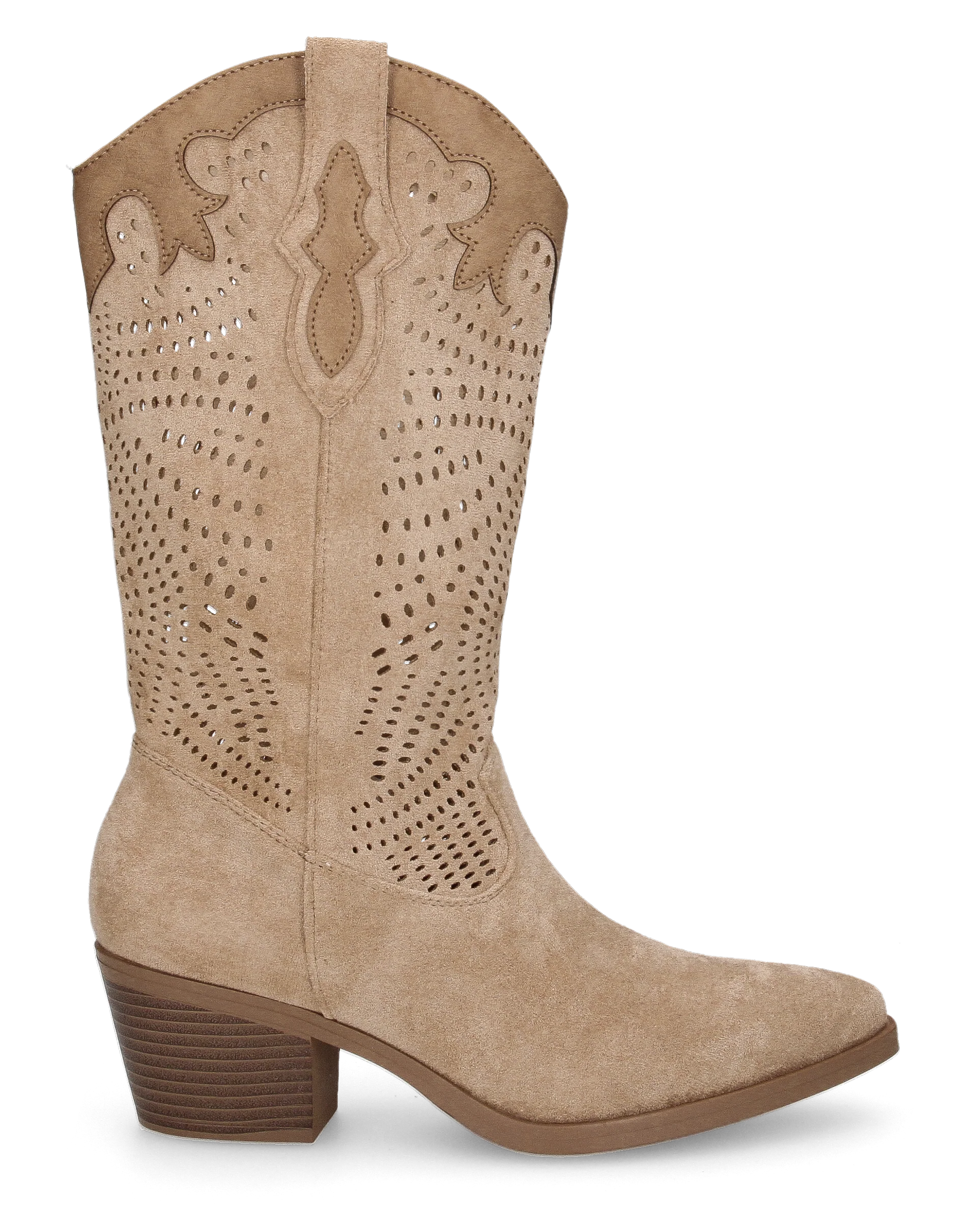DEBBIE - stivali beige western con gambale traforato