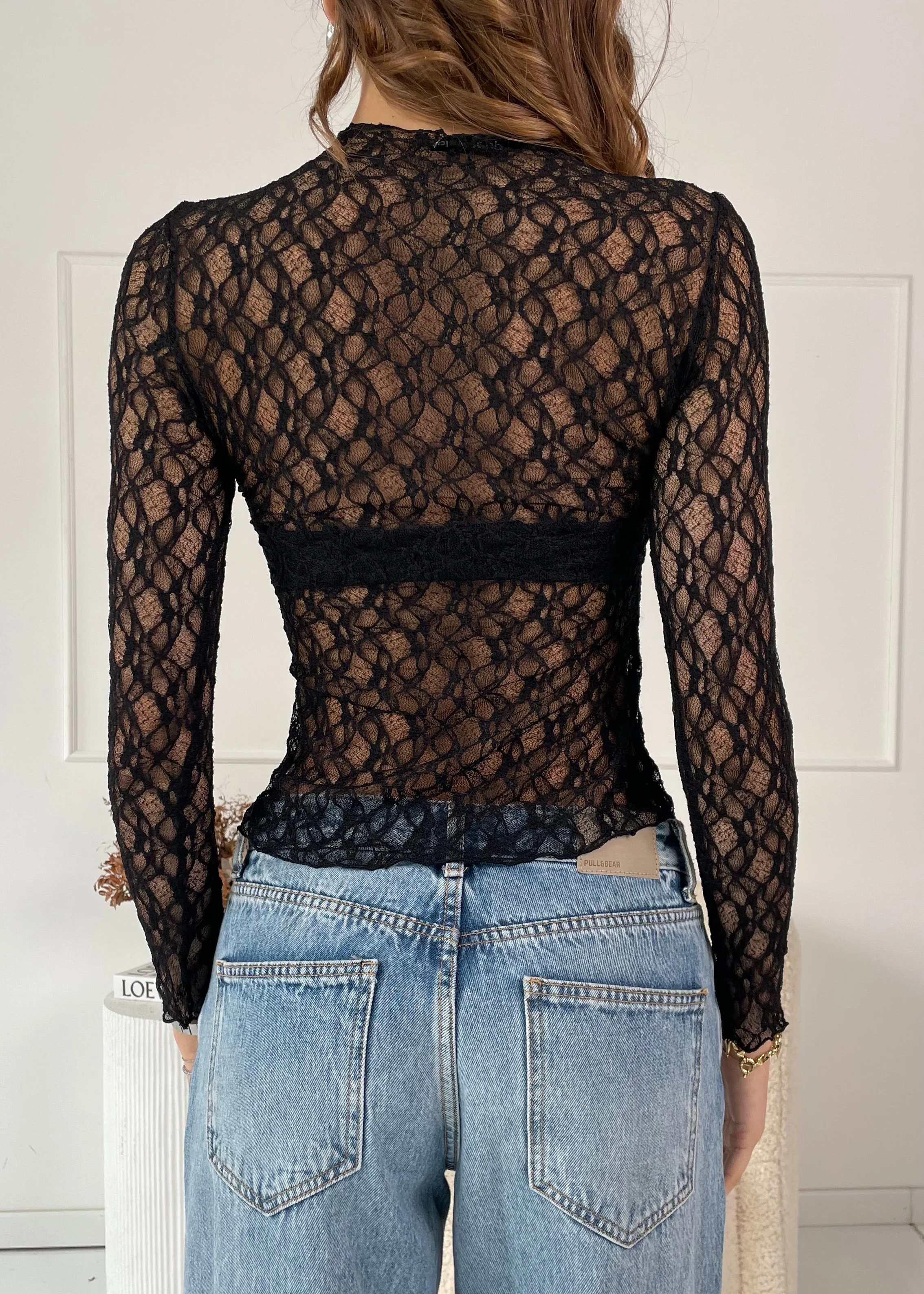 SOLTY - maglia di pizzo nera con mezzo collo e maniche lunghe - Image 3