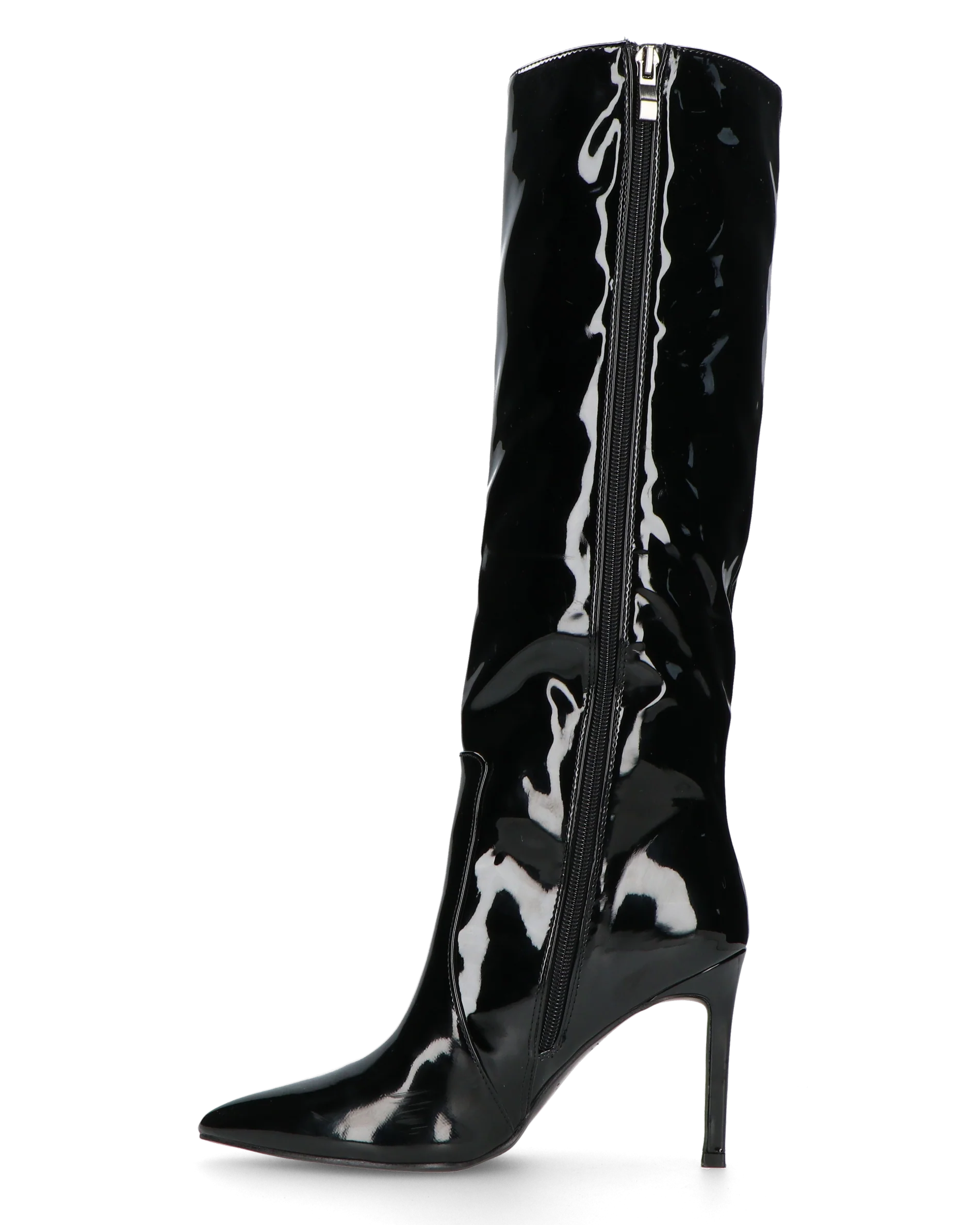 KAMYA - stivali alti in glassy nero con cerniera - Image 4