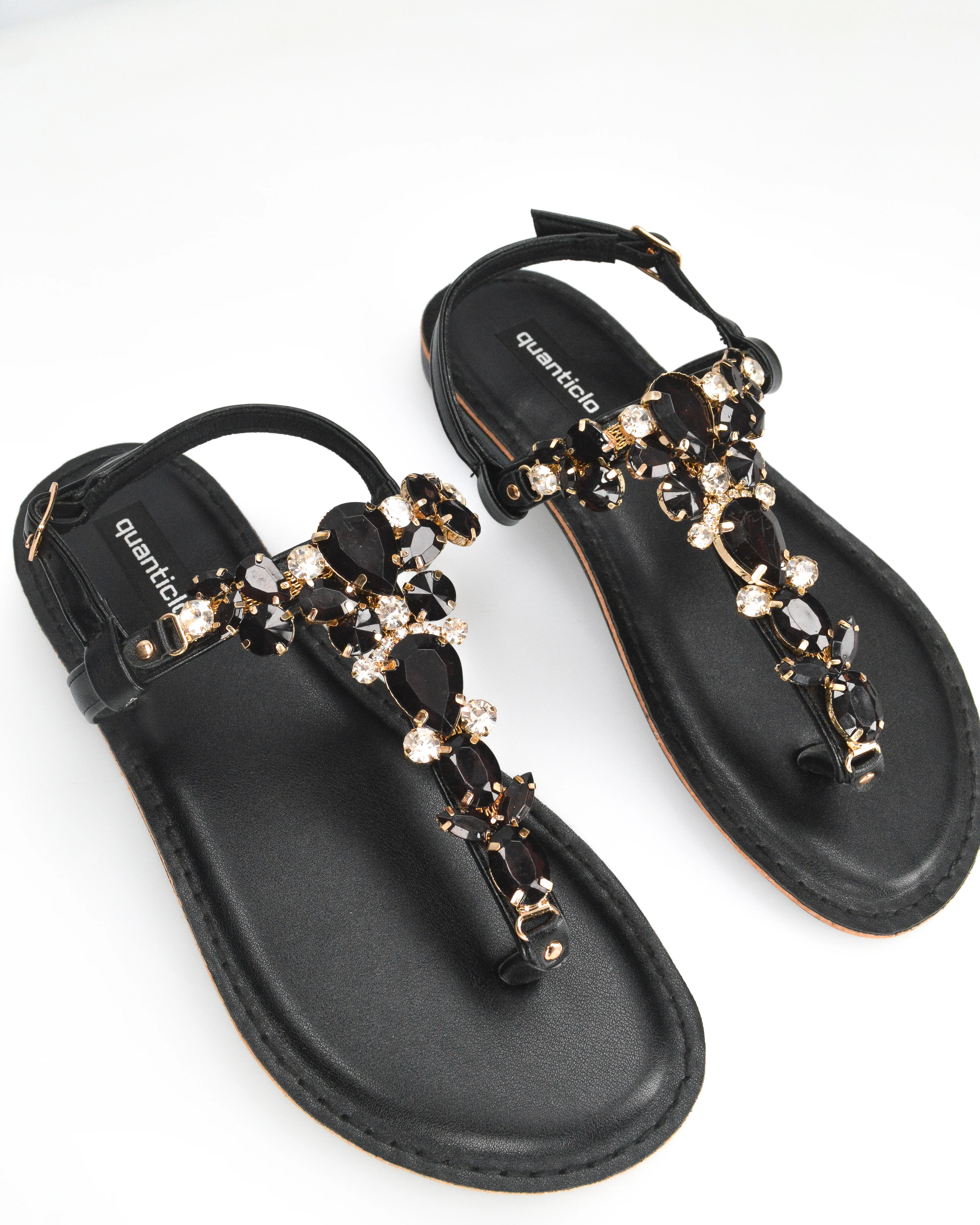 SVEVA - sandali flat neri infradito con gemme decorative - Image 3
