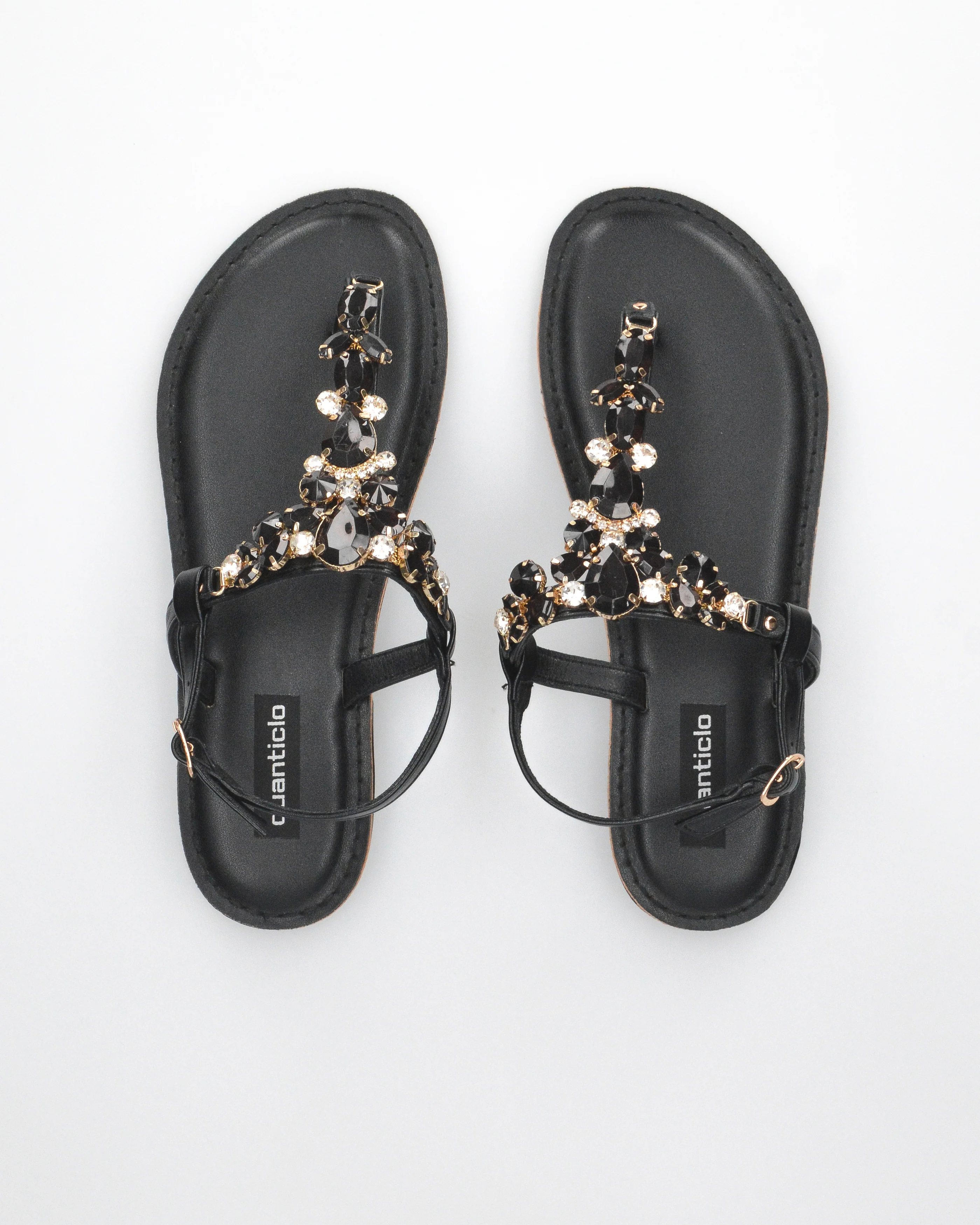 SVEVA - sandali flat neri infradito con gemme decorative - Image 4