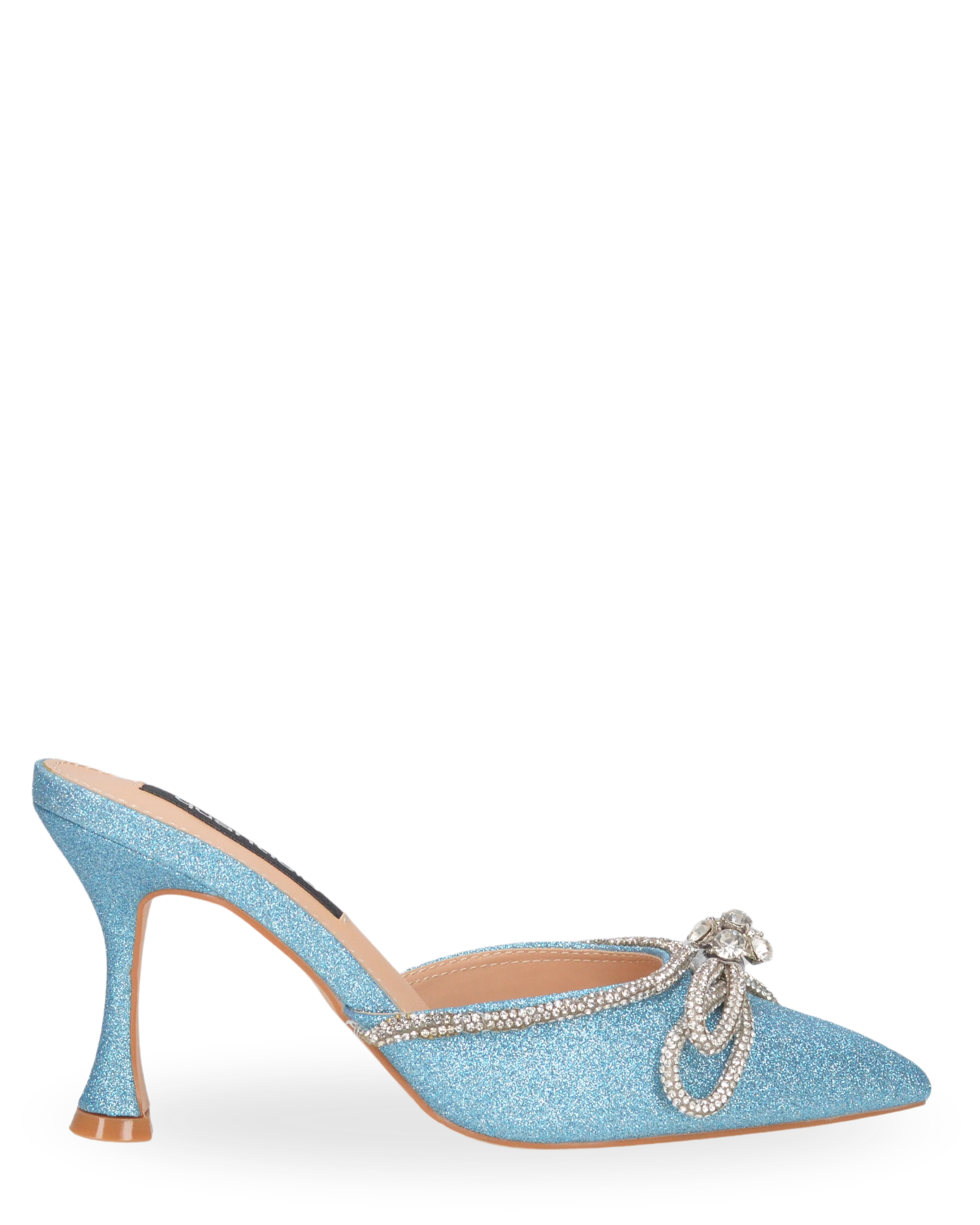 TABBY - décolleté in glitter azzurro con fiocco