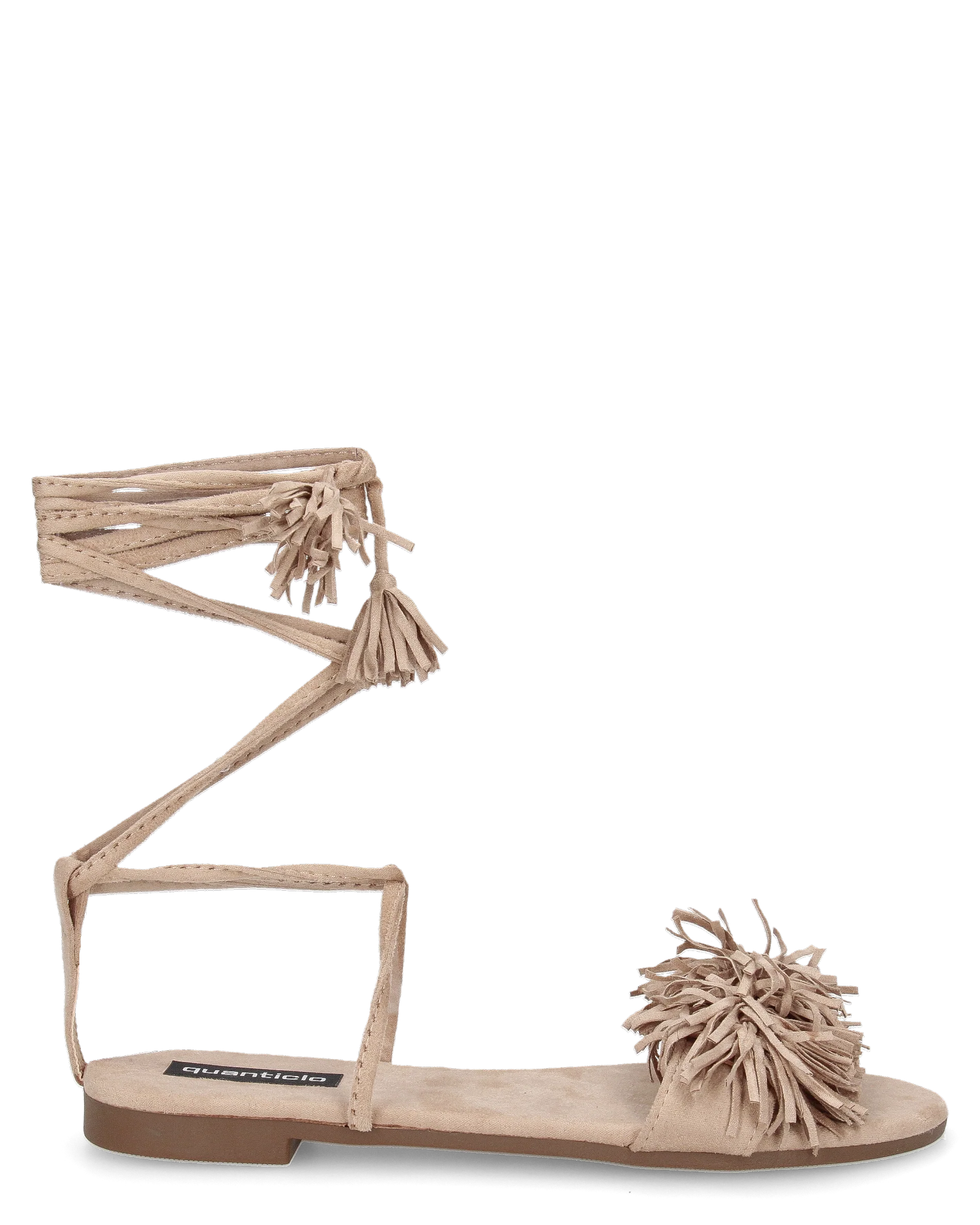 VALERY - sandali bassi beige con lacci lungo la gamba