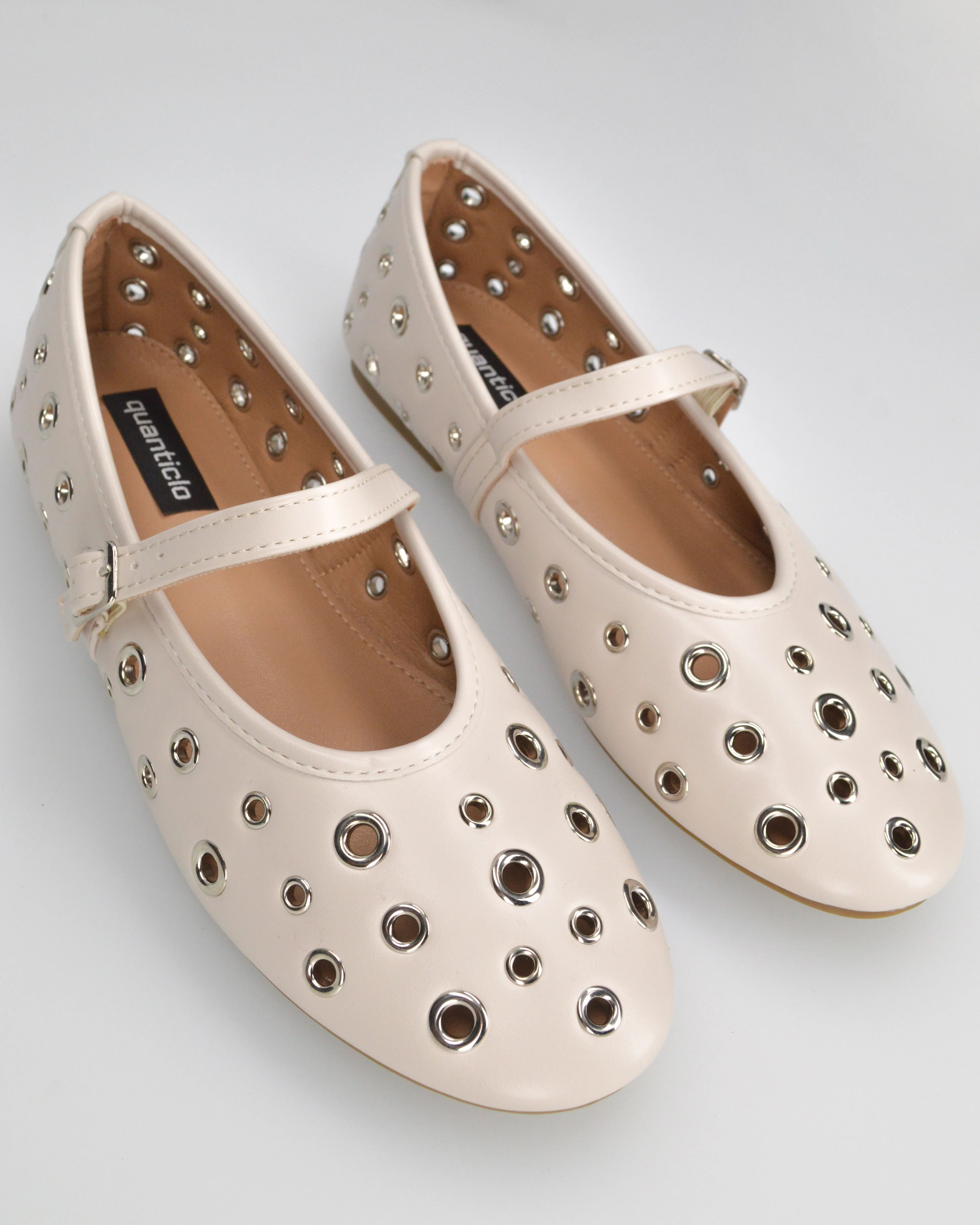 VANA - ballerine beige con occhielli metallici e soletta beige - Image 4