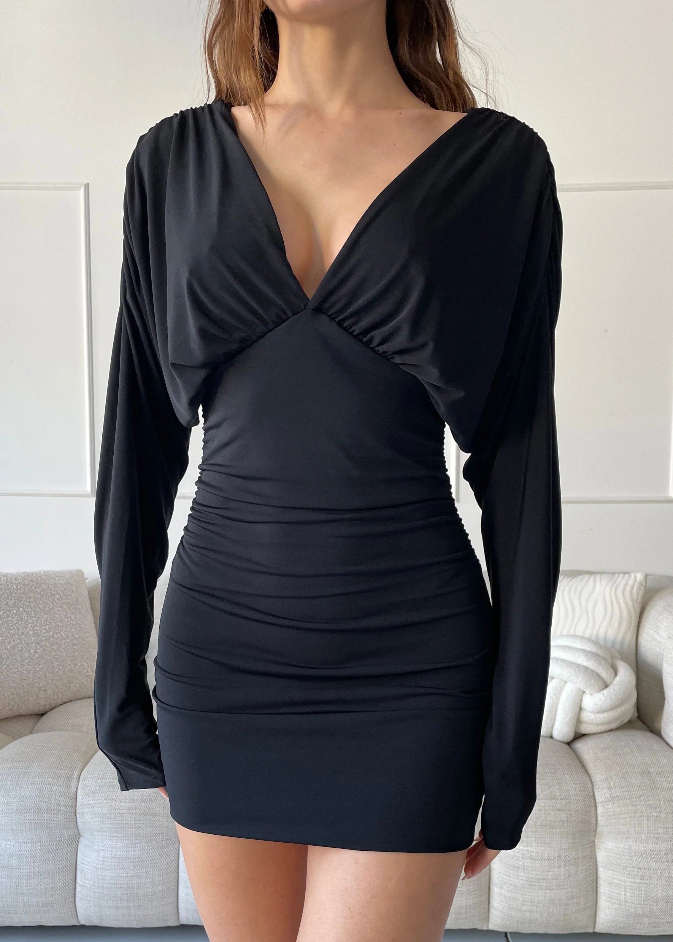 VERRY - vestito mini in nero con scollo a V drappeggiato