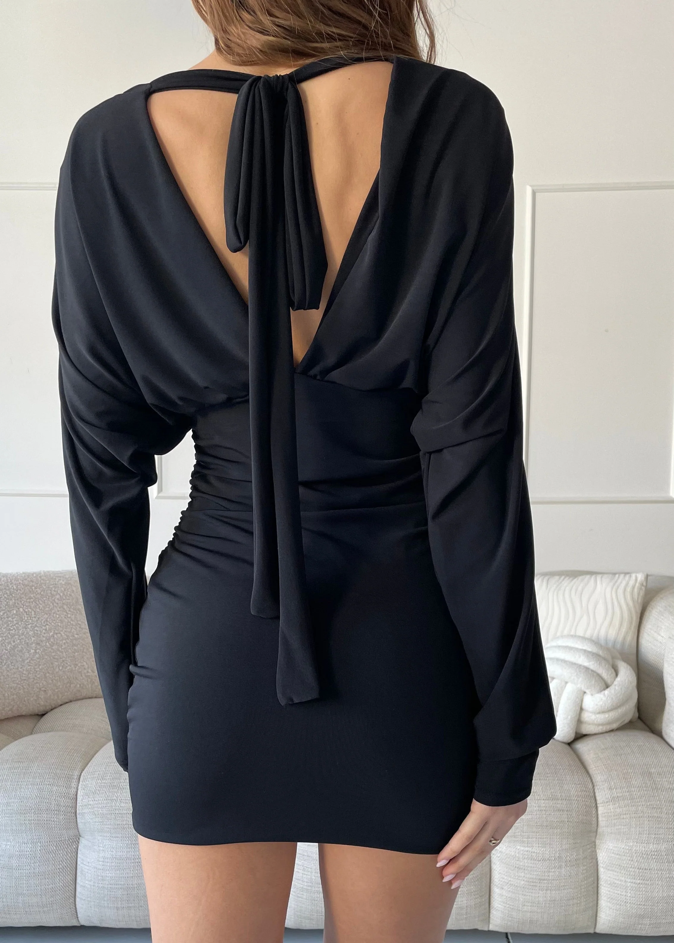 VERRY - vestito mini in nero con scollo a V drappeggiato - Image 2
