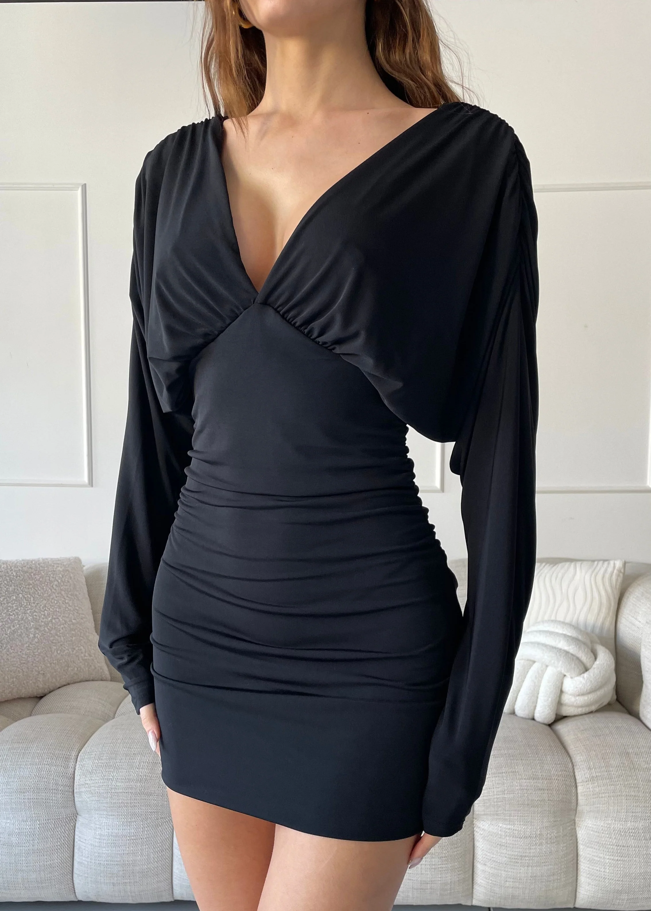 VERRY - vestito mini in nero con scollo a V drappeggiato - Image 4