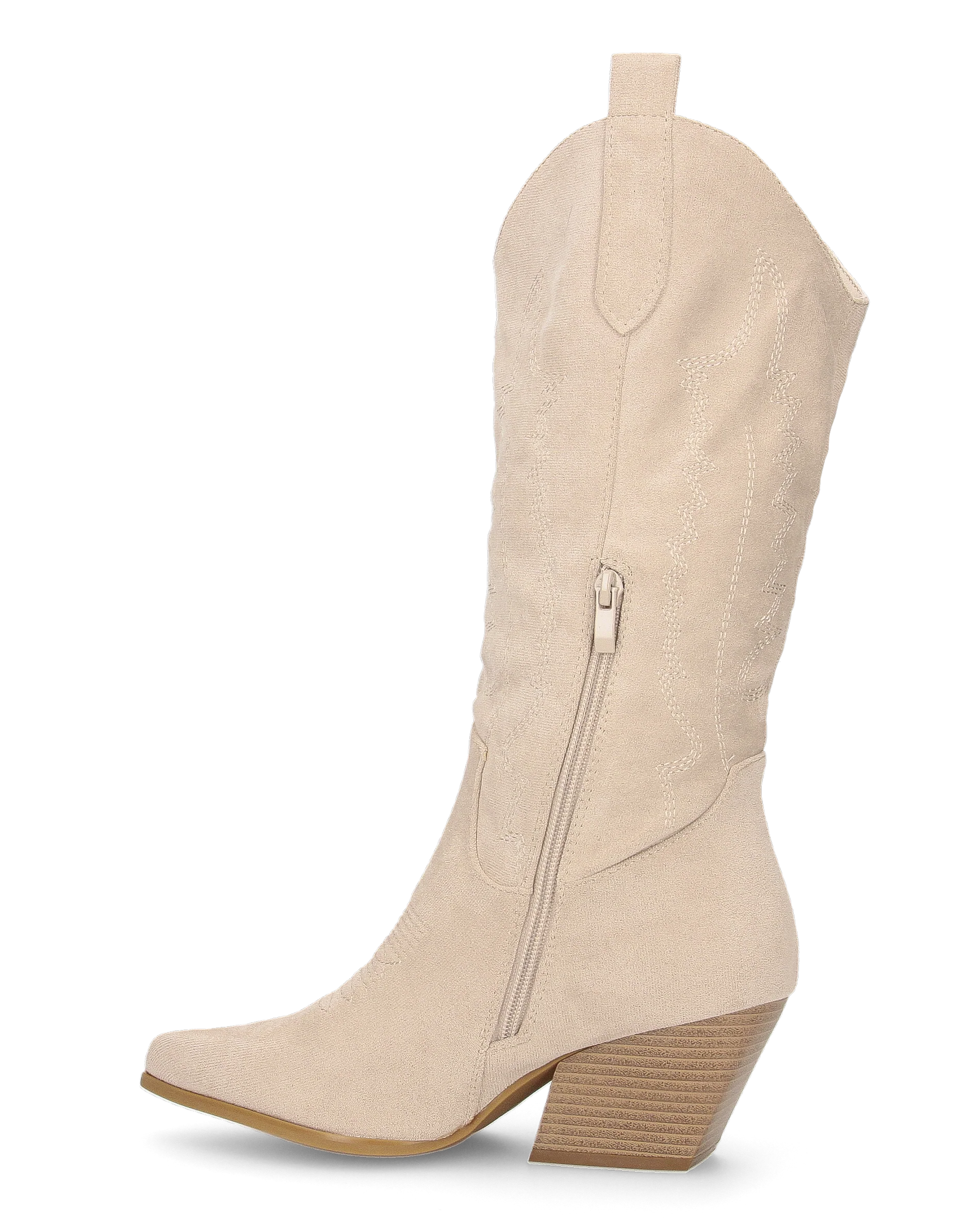 VITA - camperos texani in camoscio beige chiaro con ricami e zip - Image 3