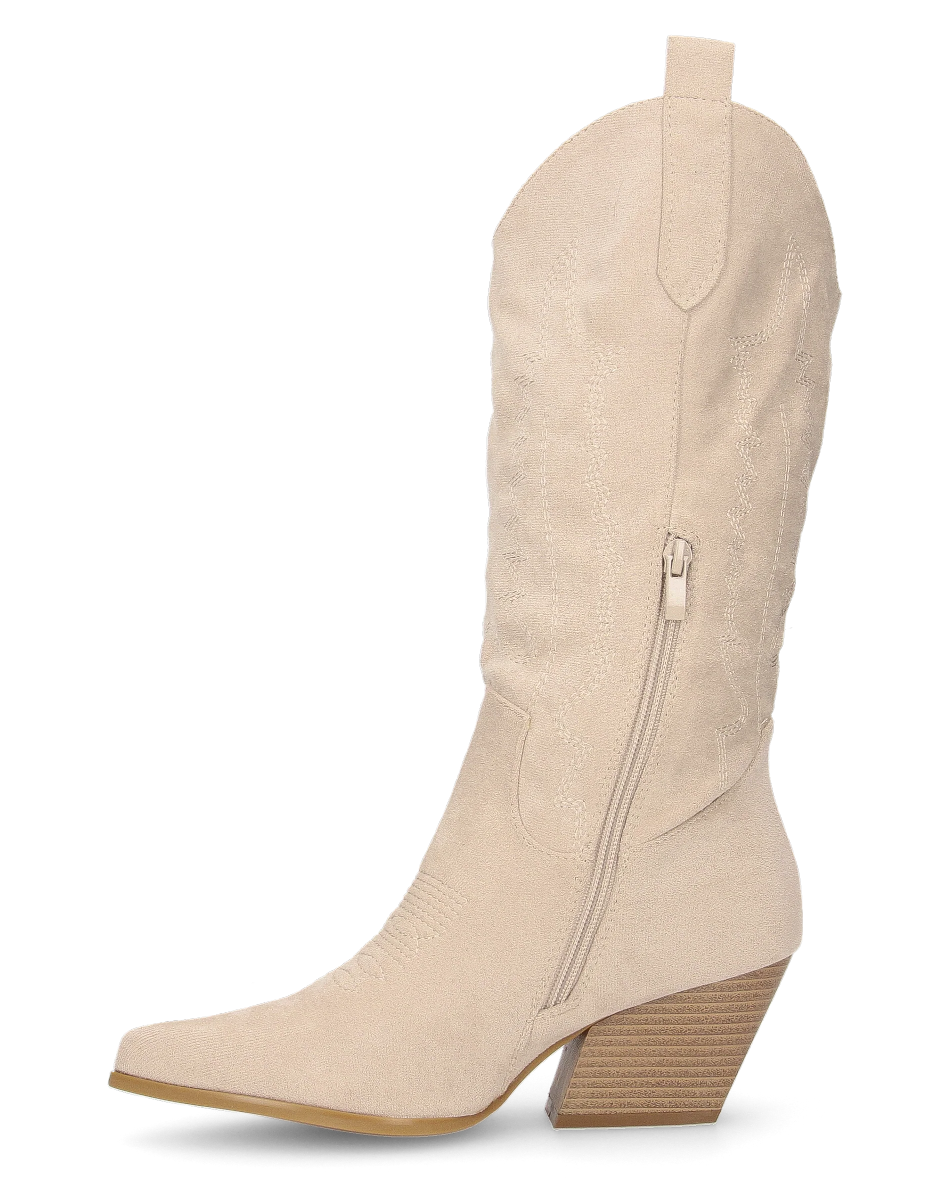 VITA - camperos texani in camoscio beige chiaro con ricami e zip - Image 4