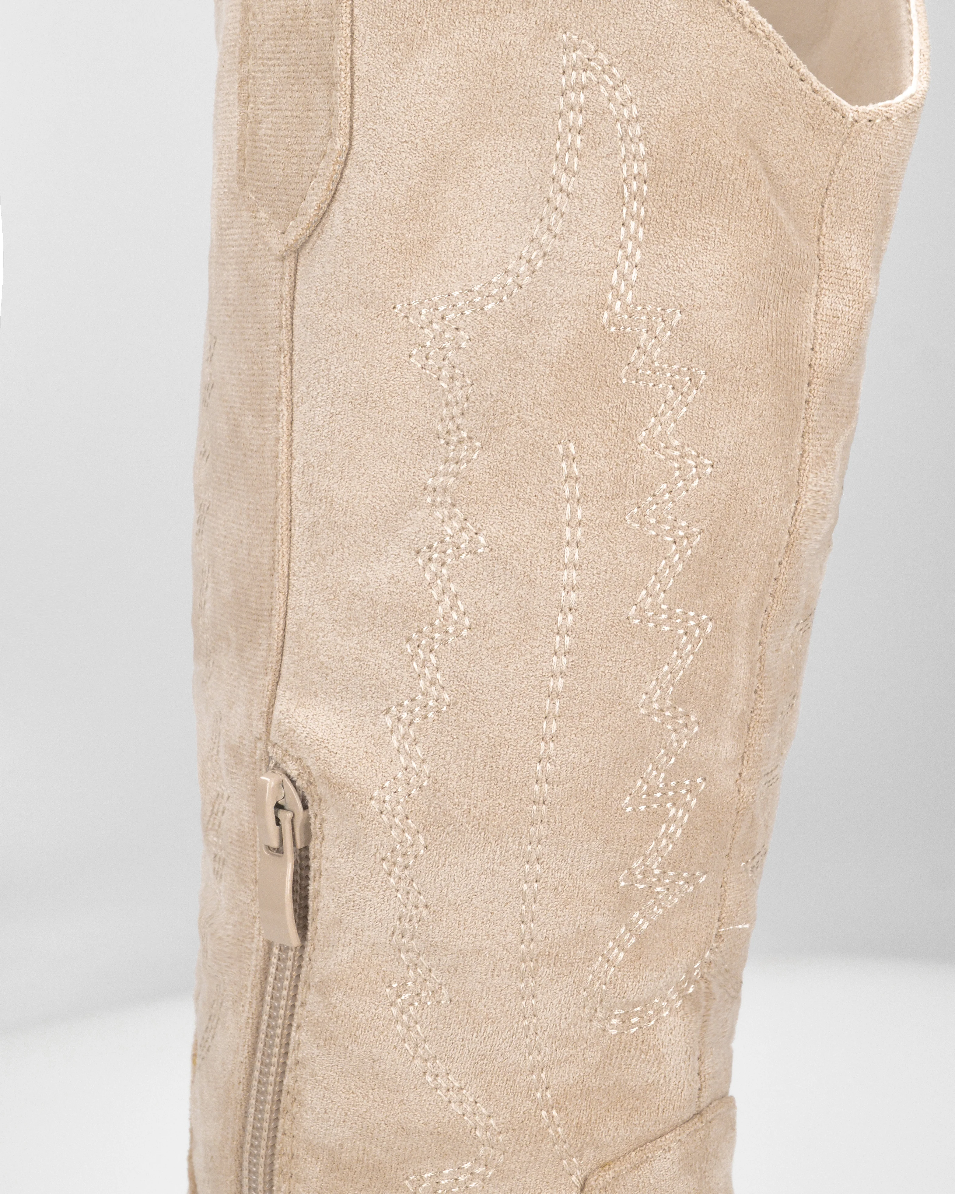VITA - camperos texani in camoscio beige chiaro con ricami e zip - Image 6